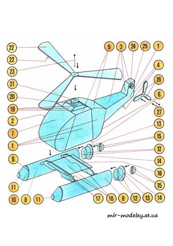 №7570 - Вертолет-амфибия / Vrtulnicek kasicka [ABC 11/1995] из бумаги — скачать развертку из бумаги
