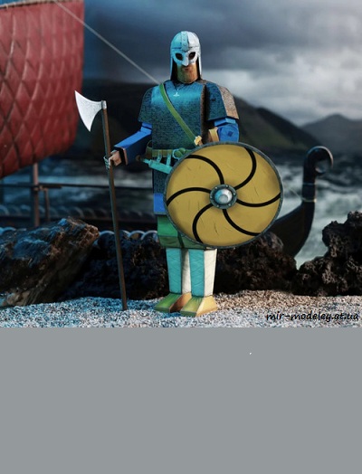 №8308 - Vikingsky bojovnik / Викинг-воин (PR Models / ABC 03/2021) из бумаги