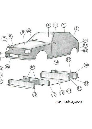 №8615 - ЗАЗ-1102 Таврия (Левша 7/2001) из бумаги