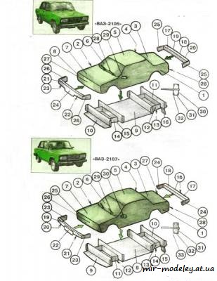 №8617 - ВАЗ-2105, ВАЗ-2107, ВАЗ-2121, ВАЗ-2131 (Левша 06/2003) из бумаги — скачать развертку из бумаги
