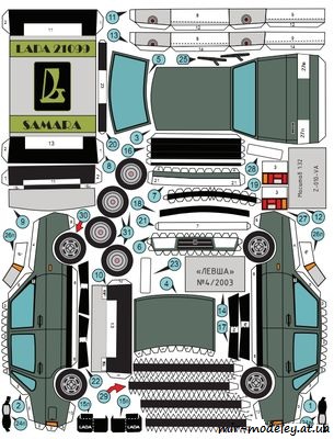 №4066 - ВАЗ-2108 + ВАЗ-2109 + ВАЗ-21099 (Векторный перекрас Левша 4/2003) из бумаги