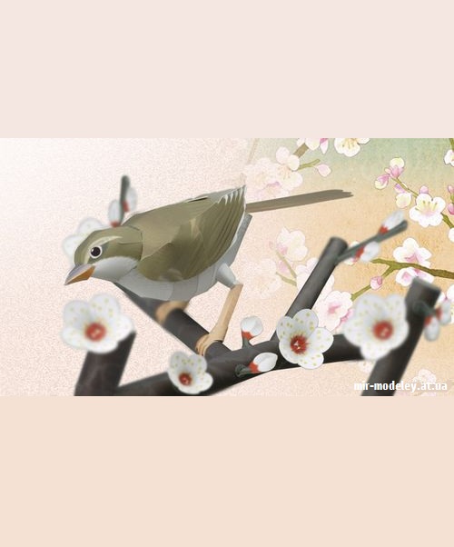 №9228 - Plum blossoms and a Japanese bush warbler (YAMAHA MOTOR) из бумаги