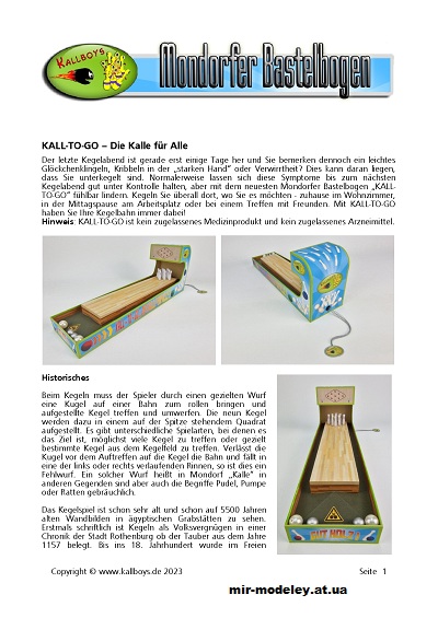 №966 - KALL-TO-GO - Die Kalle für Alle! (Mondorfer Bastelbogen) из бумаги