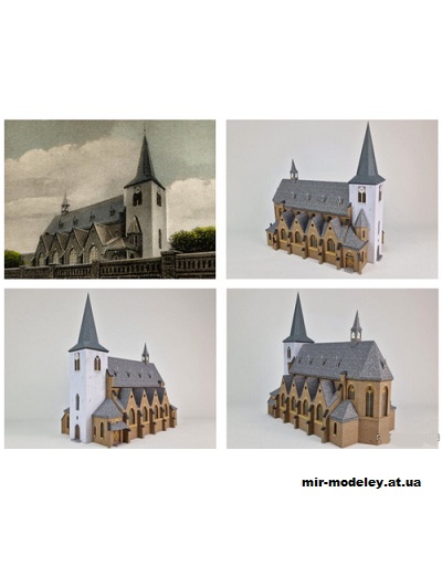 №921 - Церковь Святого Лаврентия 1960 года / Kirche St. Laurentius Anno 1960 (Mondorfer Bastelbogen) из бумаги