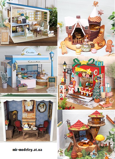 №9616 - Café, Candy House, Chocolate shop, Christmas market, Drawing room, Dwarf house (Canon) из бумаги